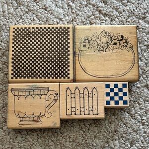 Lot of Five Mostly Vintage D.O.T.S. Wooden Stamps